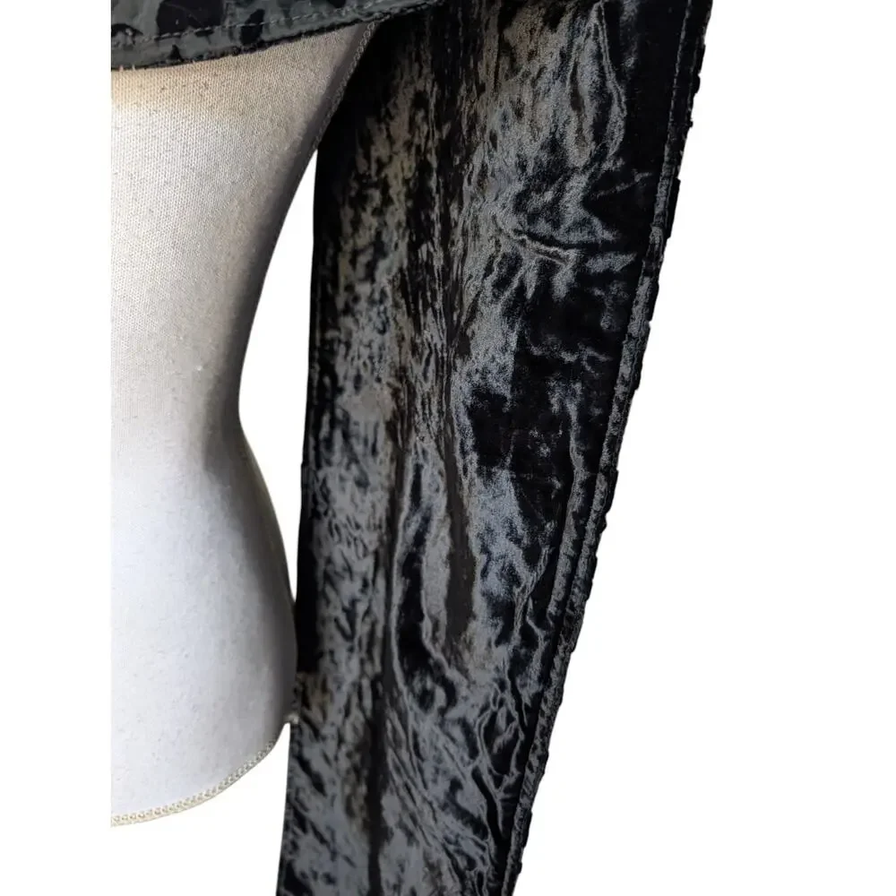 Vintage Black Velvet Beaded Burnout Floral Scarf Shawl Wrap Fringe Goth Witchy